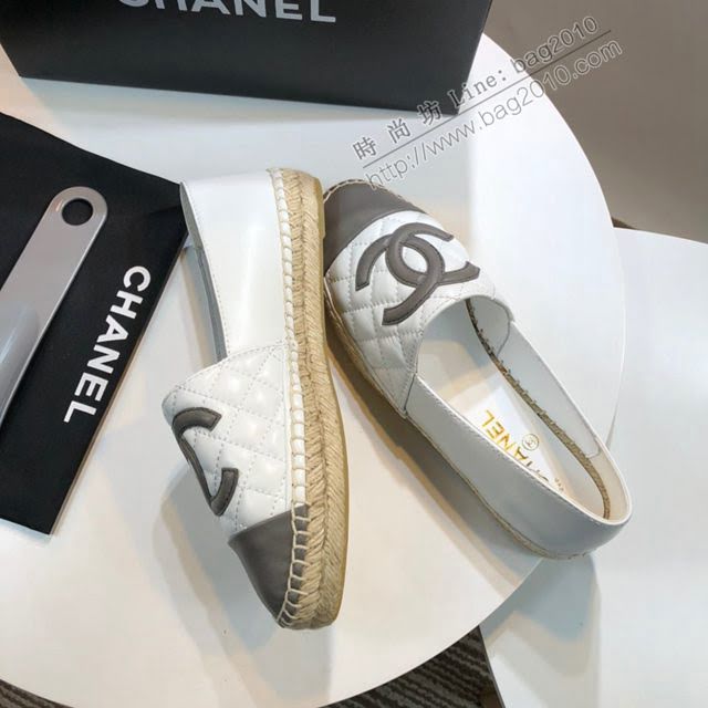 Chanel女鞋 香奈兒頂級版本漁夫鞋 白皮灰皮標  naq1107